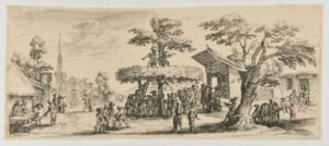 People Gathering under a Tree in the Town Square