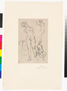 Three Nudes, One Leaning on a Stool