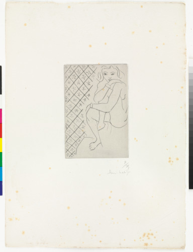 SEARTED NUDE, BACKGROUND OF SQUARES WITH STARS