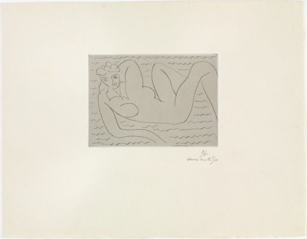 FIGURE OUTSTRETCHED ON BACKGROUND OF UNDULATING STROKES