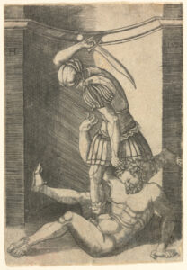 Roman Soldier Trying to Decapitate a Nude Man
