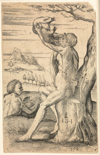 TWO SATYRS: ONE DRINKING WINE, THE OTHER PLAYING THE BAGPIPE