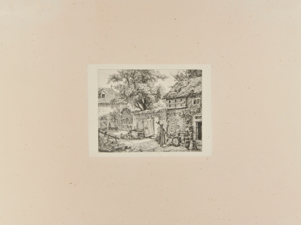 FARMHOUSE WITH TWO WASHERWOMEN AND CHILDREN, IN THE VILLAGE OF NIENSTEDT NEAR ALLSTEDT, SAXONY