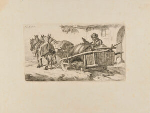 Sleigh with Wine Barrel Drawn by Two Horses