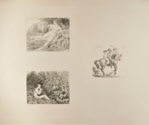 Nude Girl with Lamb (upper left); Nude Shepherd Boy with a Flute (lower left); Nymph and Satyr on a Prancing Horse (right)