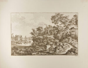 Arcadian Landscape with Small Round Temple at Left and Stag on a Hill at Right