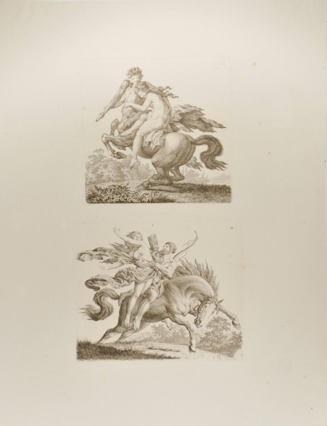 NYMPH RIDING ON A YOUNG CENTAUR (TOP); NUDE WARRIOR ABDUCTING A NYMPH ON HORSEBACK (BOTTOM)