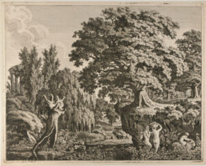 Arcadian Landscape with Temple, Satyr, Nymph, and Faun