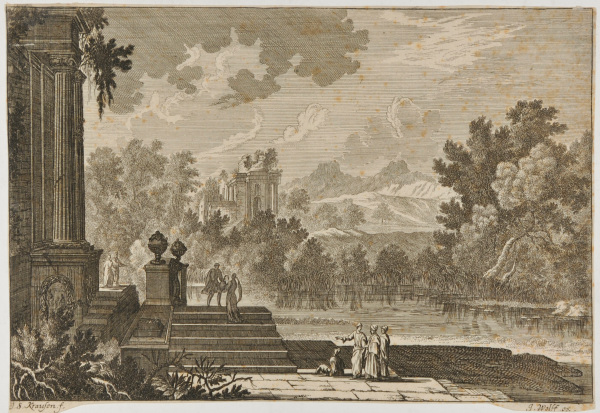 LANDSCAPE WITH CLASSICAL BUILDINGS BY A RIVER