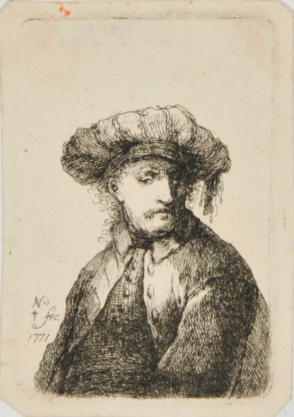 BUST OF A MAN WEARING A FLAT CAP, TURNED TO THE RIGHT