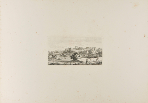 LANDSCAPE WITH HAYMAKERS, WITH AN ITALIAN HILL TOWN IN THE DISTANCE