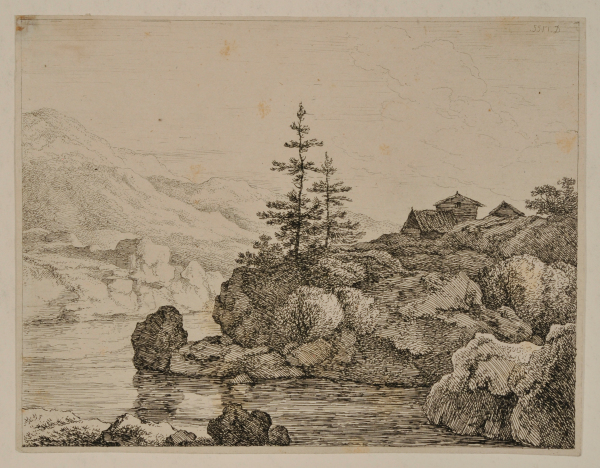 Rocky Landscape, with Cabins Near Water - Image 1