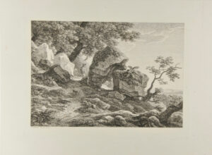 Landscape, with Hunter on Path Between Rocks