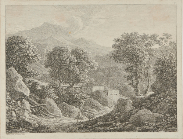 LANDSCAPE, WITH PEASANT RIDING ON A MULE