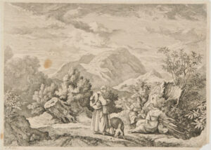Mountain Landscape with Friar Talking to Two Women