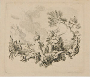 Vignette with Lion and Two Putti