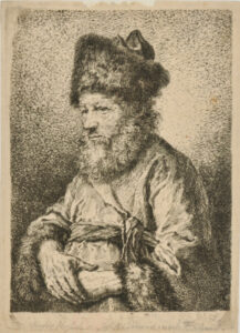 Bearded Man, Wearing Fur Hat Hands Folded in Front of Him