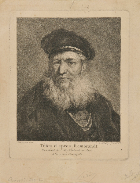 Plate 1 from the series “Têtes d’après Rembrandt du cabinet de S. Alte Electorale de Saxe”