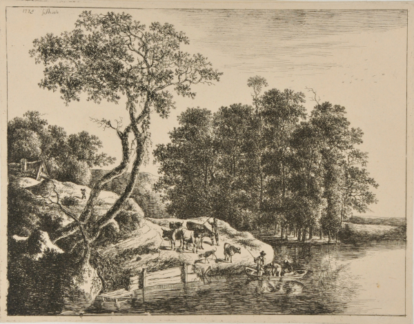 MAN DRIVING CATTLE TO THE FORD