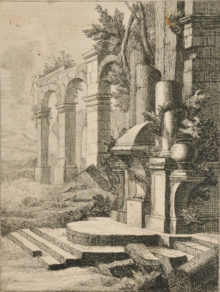 RUINS OF A BUILDING WITH STEPS IN FOREGROUND