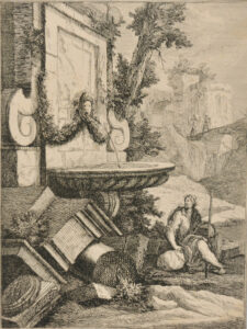 Figure Sitting Next to a Fountain