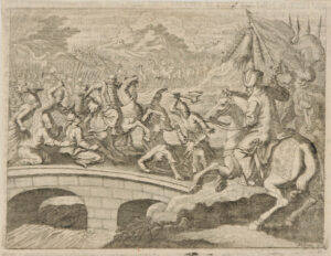 Battle Scene, with Men Fighting on a Stone Bridge