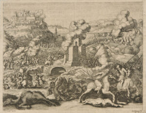 Battle Scene, with Cattle on Hill in Distance
