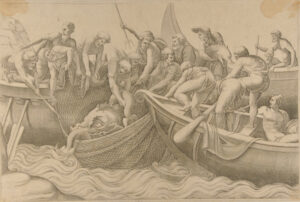 Fishermen Drawing in Their Nets with Monstrous Fish