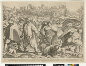 Group of Men Throwing Stones and Fighting