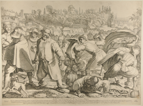 Group of Men Throwing Stones and Fighting - Image 2