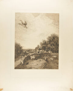 Landscape with Hawk Swooping Down Over a Brood of Frightened Chicks and Their Mother
