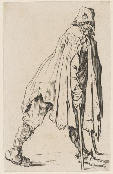 THE BEGGAR ON CRUTCHES, WEARING A CAP