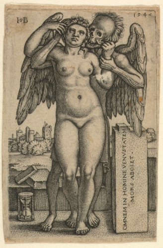 DEATH AND THE NUDE WOMAN STANDING