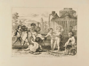 Putti playing around a fountain