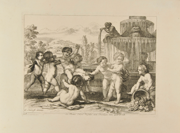 Putti playing around a fountain