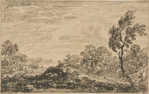 Landscape with Houses and Sailboat in Distance