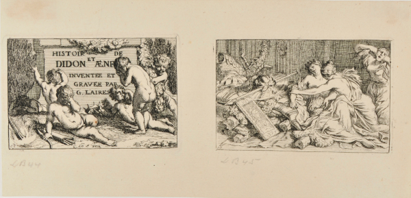 TWO ILLUSTRATIONS FROM THE STORY OF DIDO AND AENEAS: TITLE PLATE AND THE DEATH OF DIDO