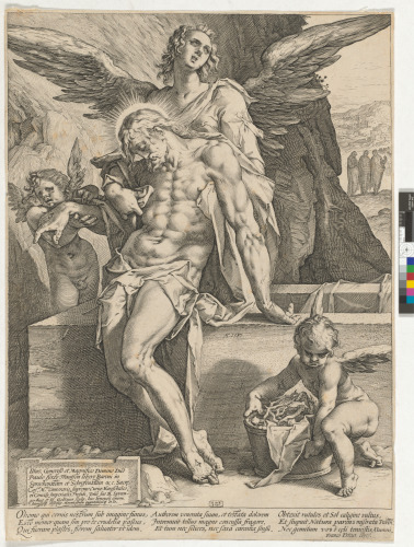 Angels Supporting the Body of Christ on the Edge of the Tomb