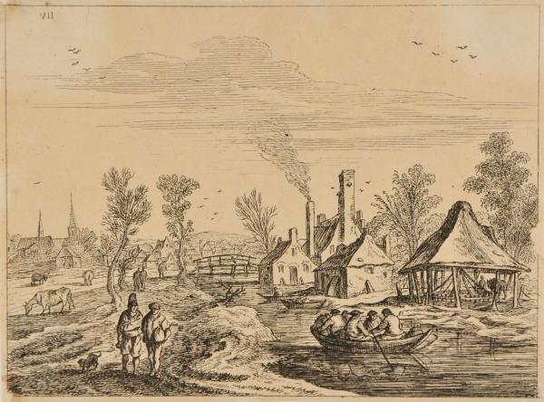 River Landscape with Six Men in a Row Boat - Image 2