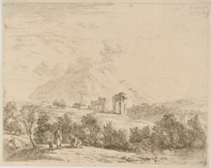 Two Men in a Landscape with Ruins, with One Man Tying his Shoe