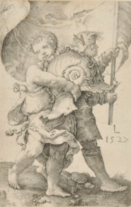 Two Boys with a Helmet and a Standard