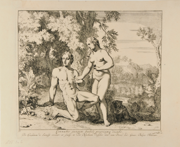 Seven illustrations from the book of Genesis: Adam and Eve in paradise