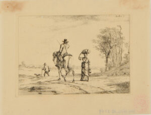 Man on Horseback Riding by a Woman with Bundle on Her Head