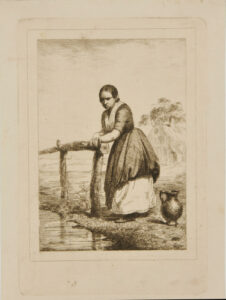 Dutch Peasant Woman Standing by Wooden Rail