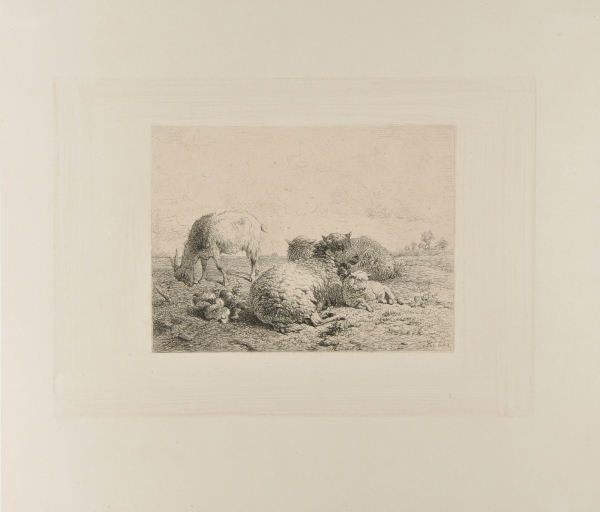 LANDSCAPE WITH THREE SHEEP AND A GOAT