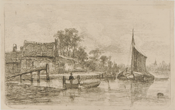 RIVER LANDSCAPE WITH SAILBOAT