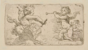 Two Putti, One with a Drum and One with a Trumpet