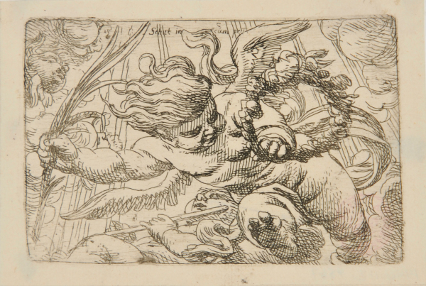 A PUTTO WITH A WREATH OF FLOWERS