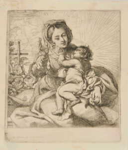 Virgin, with Right Hand Upraised, Holding Child Caressing Her
