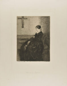 Woman, Dressed in Mourning, Sitting Before a Crucifix